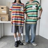 1404-3-T095-p35男装新款女港风短袖t恤夏季条纹情侣体恤K，男装T恤，星座1404-3