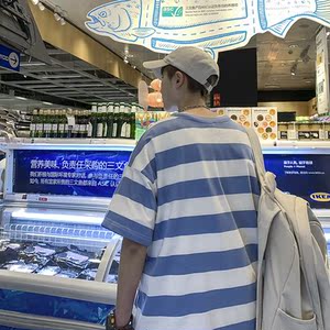 714-1-T097男女款新款港风短袖纯棉夏T恤情侣上衣圆领港图片