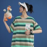 1404-1-T095-p男装新款女港风短袖棉中性风夏季t恤条纹，男装T恤，星座1404-3