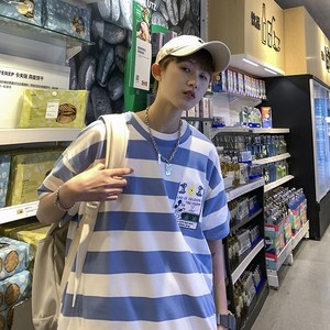 714-1-T097男女款新款港风短袖纯棉夏季体恤情侣上衣圆领港图片
