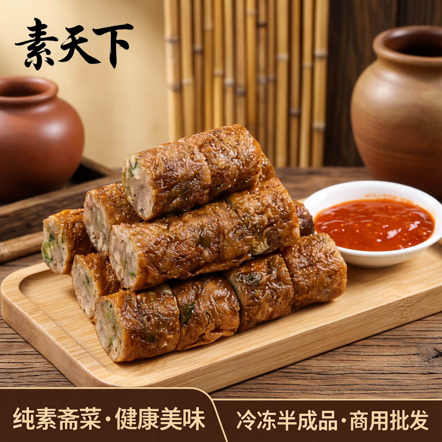 素天下五香卷商用批发冷冻半成品佛家斋菜素肉菜素鸡卷豆干香干条