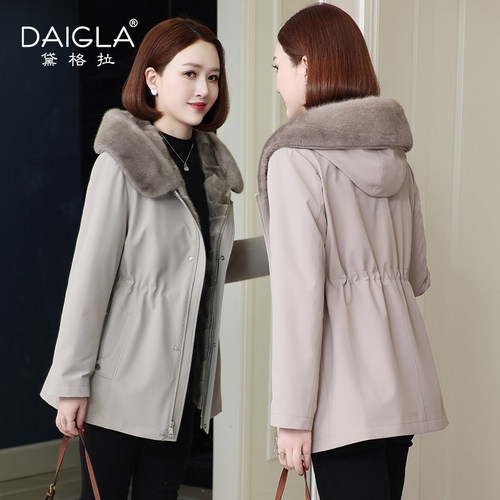 短款水貂毛派克服修身可拆卸内胆