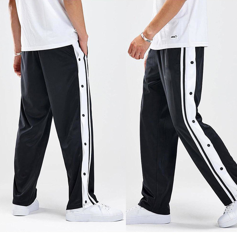 男士全开扣篮球排扣长裤运动训练健身宽松直筒束脚纽扣出场裤收脚