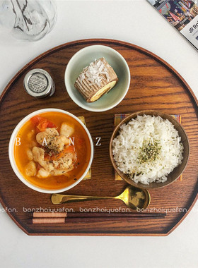 韩国ins博主木质托盘日式餐具一人食高颜值半圆家用创意茶杯托盘