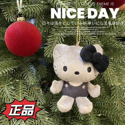 日本正版 三丽鸥 50周年限定 炭黑灰色hello kitty挂件公仔玩偶