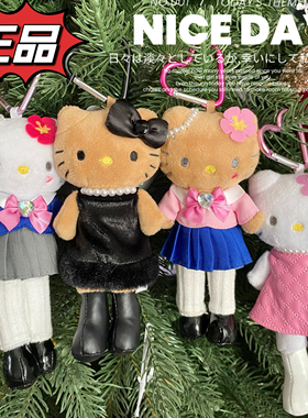 日本正品 三丽鸥NIC 黑皮爱心扣长腿hello Kitty挂件 平成公仔