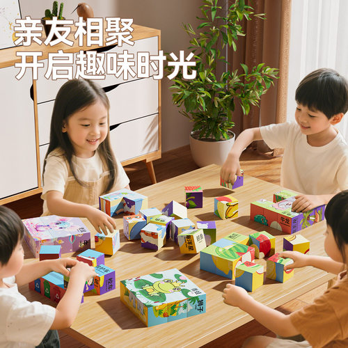 磁力方块拼图海洋动物生肖水果恐龙积木儿童益智玩具强磁方块积木
