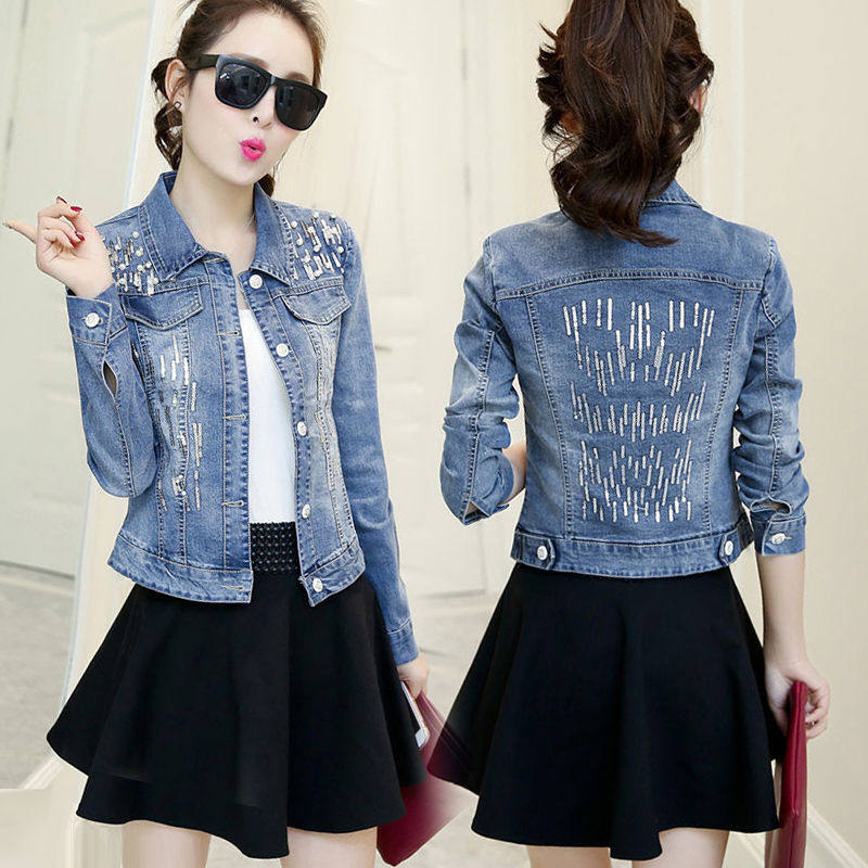 2019春秋新品 女装牛仔服女修身长袖牛仔衣气质上衣亮片短外套在类目 模玩/动漫/周边/cos/桌游, Cosplay服饰/道具/服务, Cosplay女装中 - 来自Buy2taobao.com提供专业的淘宝代购服务