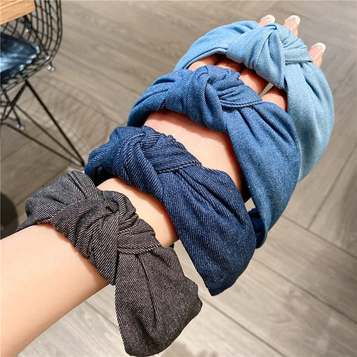 发箍布艺牛仔韩版超仙中间打结