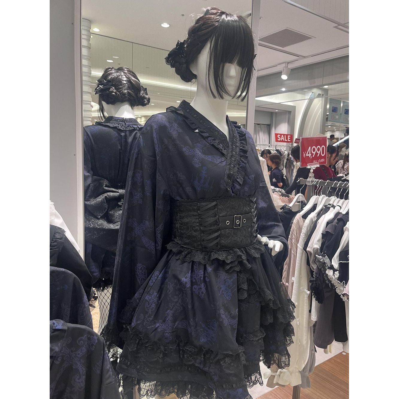 哥特式暗黑系V领连衣裙+腰封套装女新款日系复古小众修身两件套