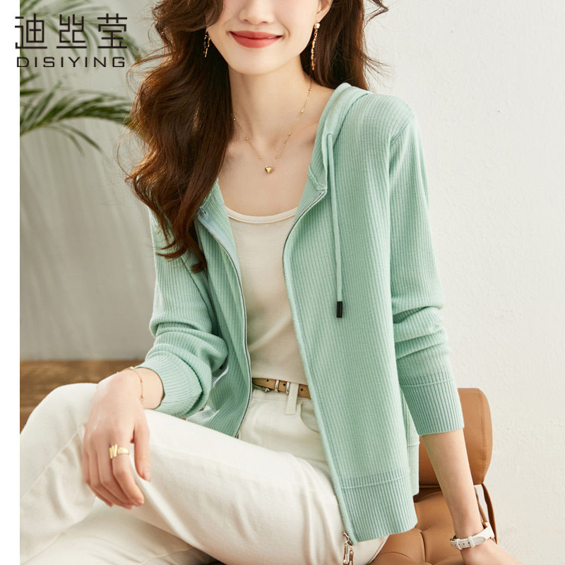 开衫针织小香风外套女连帽2025年春秋新款短款小个子薄款外搭上衣