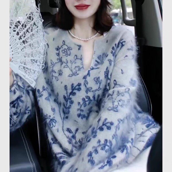 青花瓷！皇室拉绒精纺四平芝麻点羊绒衫