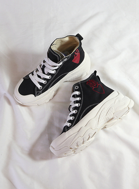 MLB正品泫雅高帮增高帆布NY爱心休闲鞋厚底休闲老爹鞋 3ASHU321N