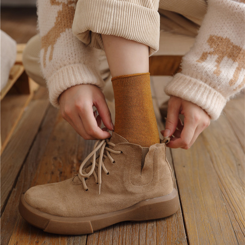 秋冬季袜子女中筒纯棉加厚款加绒毛巾袜保暖冬天纯色毛圈长袜拉毛