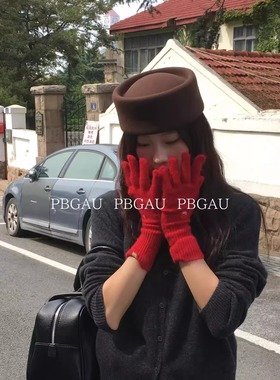 PBGAU 秋冬英伦复古羊毛药盒帽 pillbox hat 圆顶无檐法式小礼帽