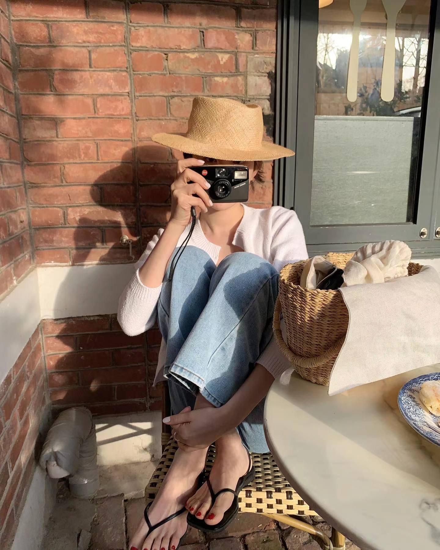 度假出游法式春夏平檐编织遮阳帽