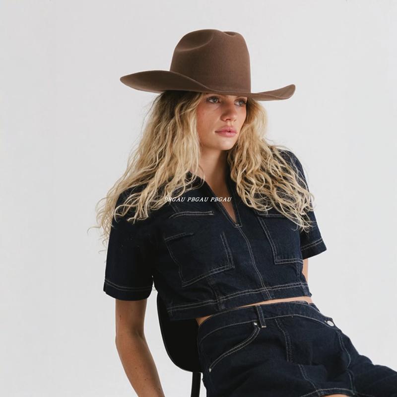 牛仔帽出游法式秋冬羊毛毛呢礼帽