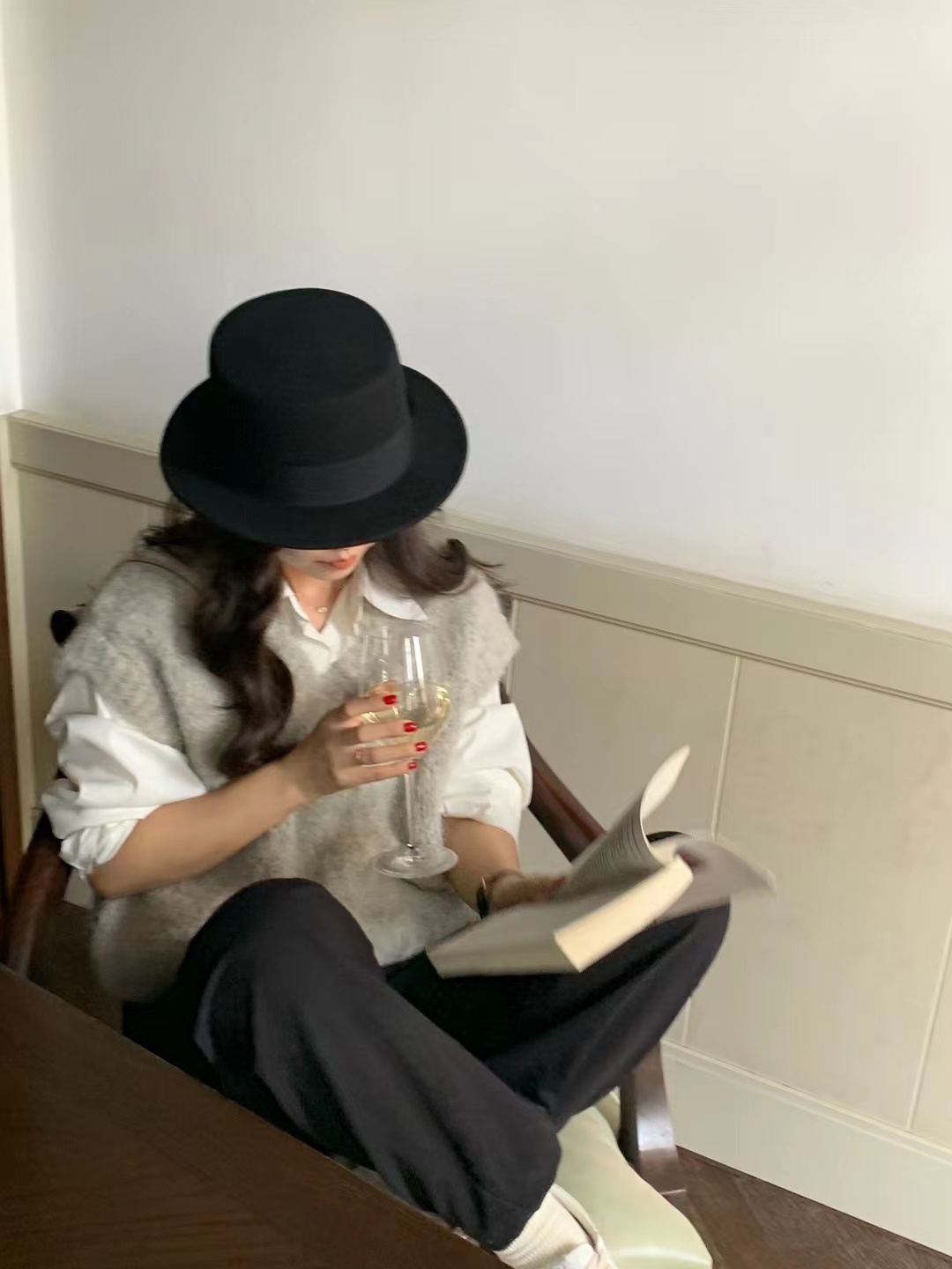 小众款出游复古秋冬短檐羊毛礼帽