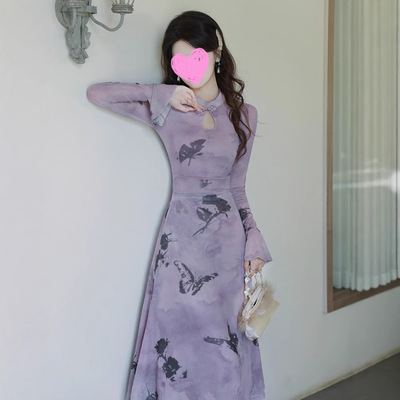 2024新中式年轻款气质少女长袖绝美旗袍改良礼服连衣裙日常款促销