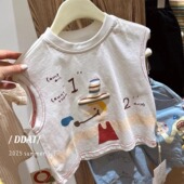 坎肩薄款 t恤儿童背心个性 纯棉宝宝上衣立体潮 男女童卡通无袖 夏季