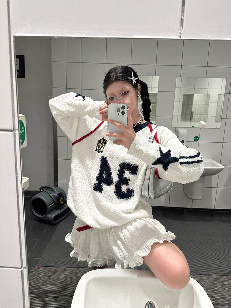 三杠拼接毛衣V领女毛衣