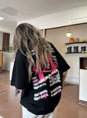 Sixminu美式圆领短袖ab面发泡宽松oversizeT恤男女情侣m记纯棉t潮