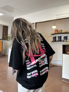Sixminu美式圆领短袖ab面发泡宽松oversizeT恤男女情侣m记纯棉t潮