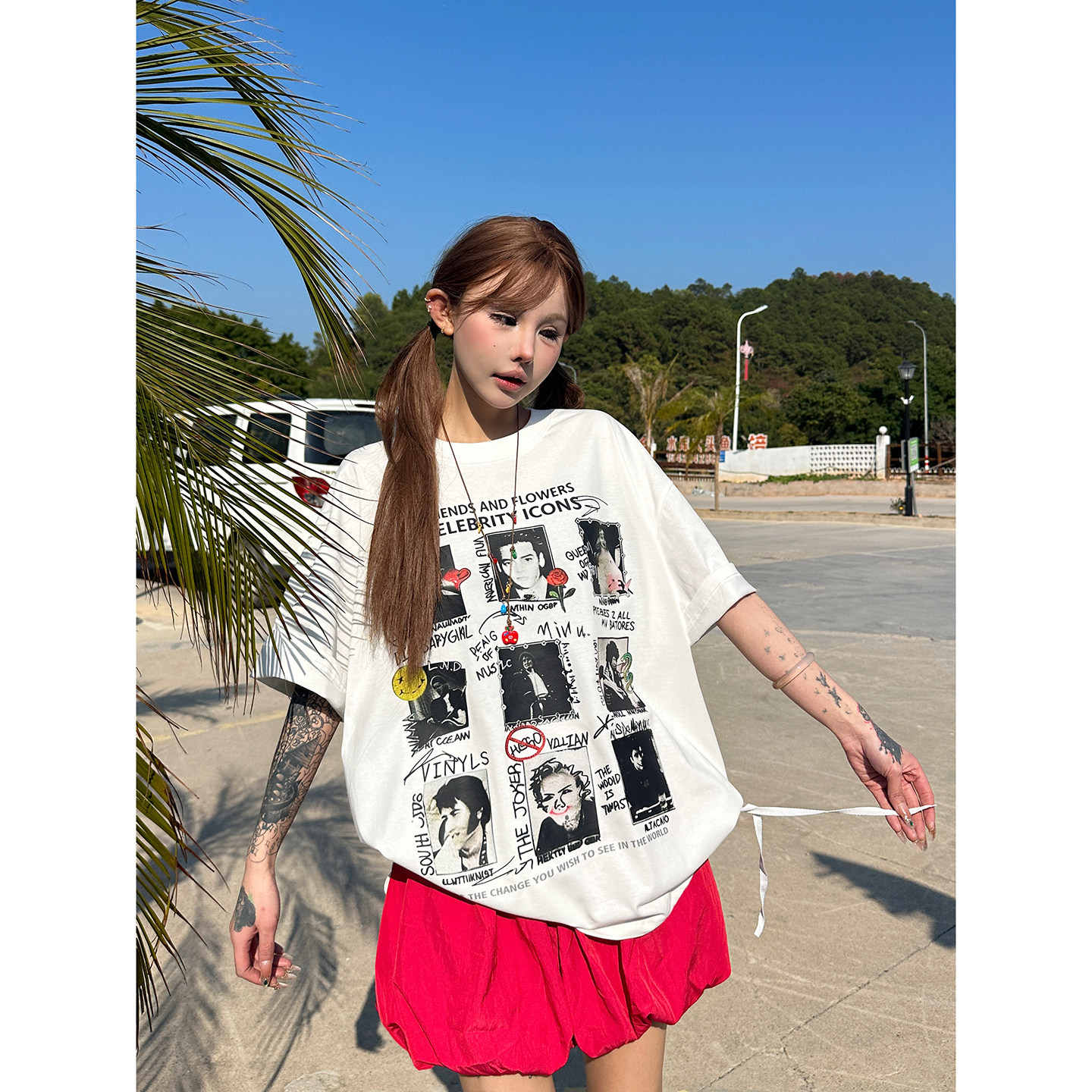 SIXMINU 美式玫瑰花印花短袖t恤男女宽松百搭纯棉上衣乐队头像T恤,女装/女士精品,T恤,淘宝优惠券,粉丝福利购,淘宝优惠卷