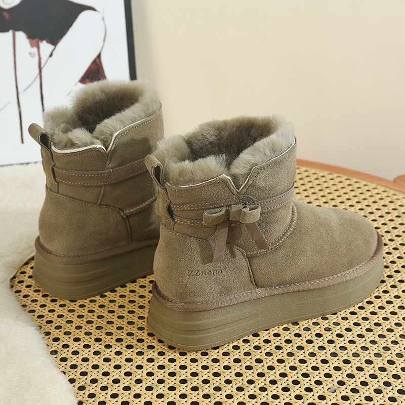 时尚蝴蝶结雪地靴厚底增高冬季