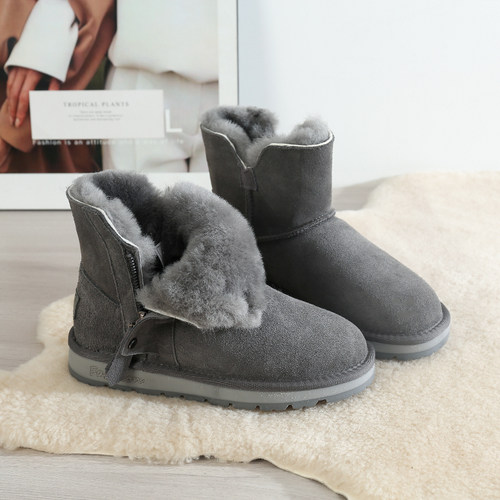 雪地靴冬季侧拉链真皮羊毛