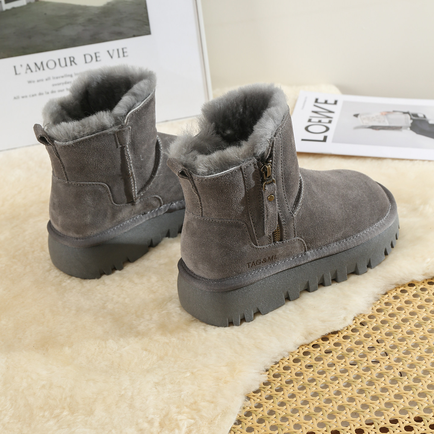 皮毛一体雪地靴女2025冬季新款全羊毛加厚保暖厚底短靴防滑大棉鞋,女鞋,时尚雪地靴,淘宝优惠券,粉丝福利购,淘宝优惠卷