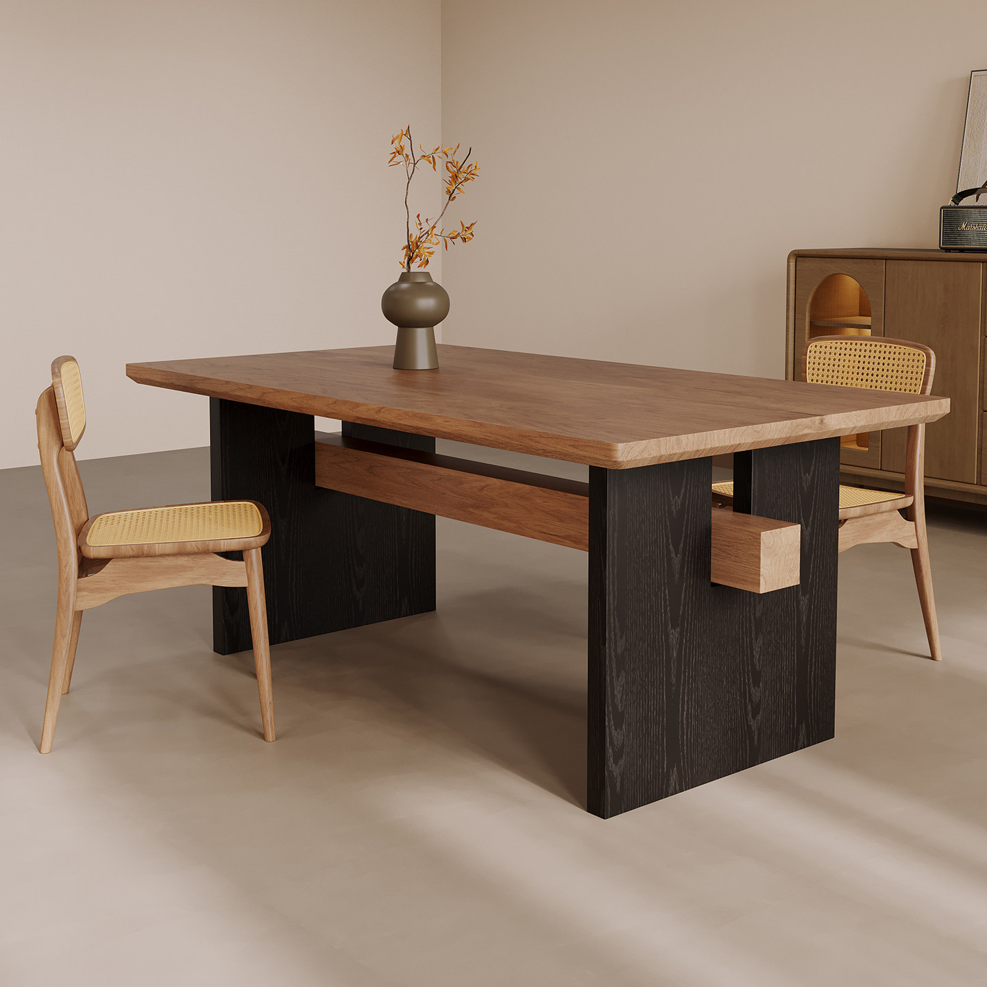 中古风实木餐桌椅组合家用大板茶桌侘寂风饭桌客厅长方形复古书桌