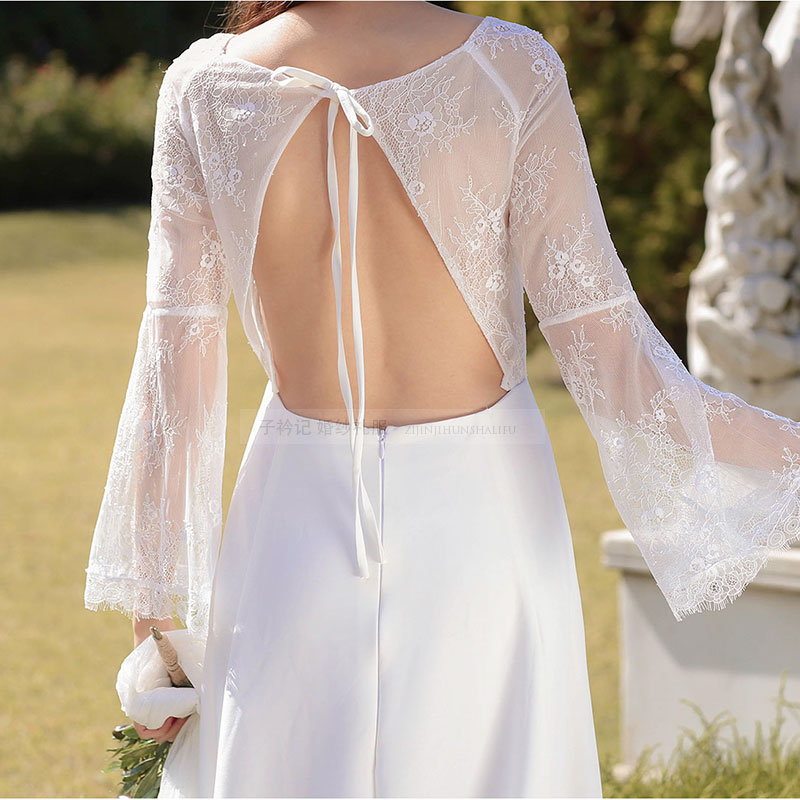 蕾丝露背性感缎面超仙轻奢主婚纱