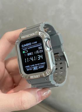 苹果手表表带一体式枪灰色硅胶适用iwatchS11S10S9ultras32保护壳
