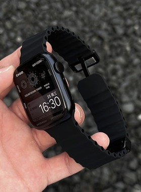 新款黑色表带硅胶磁吸苹果手表表带applewatch适用S10S119替换带
