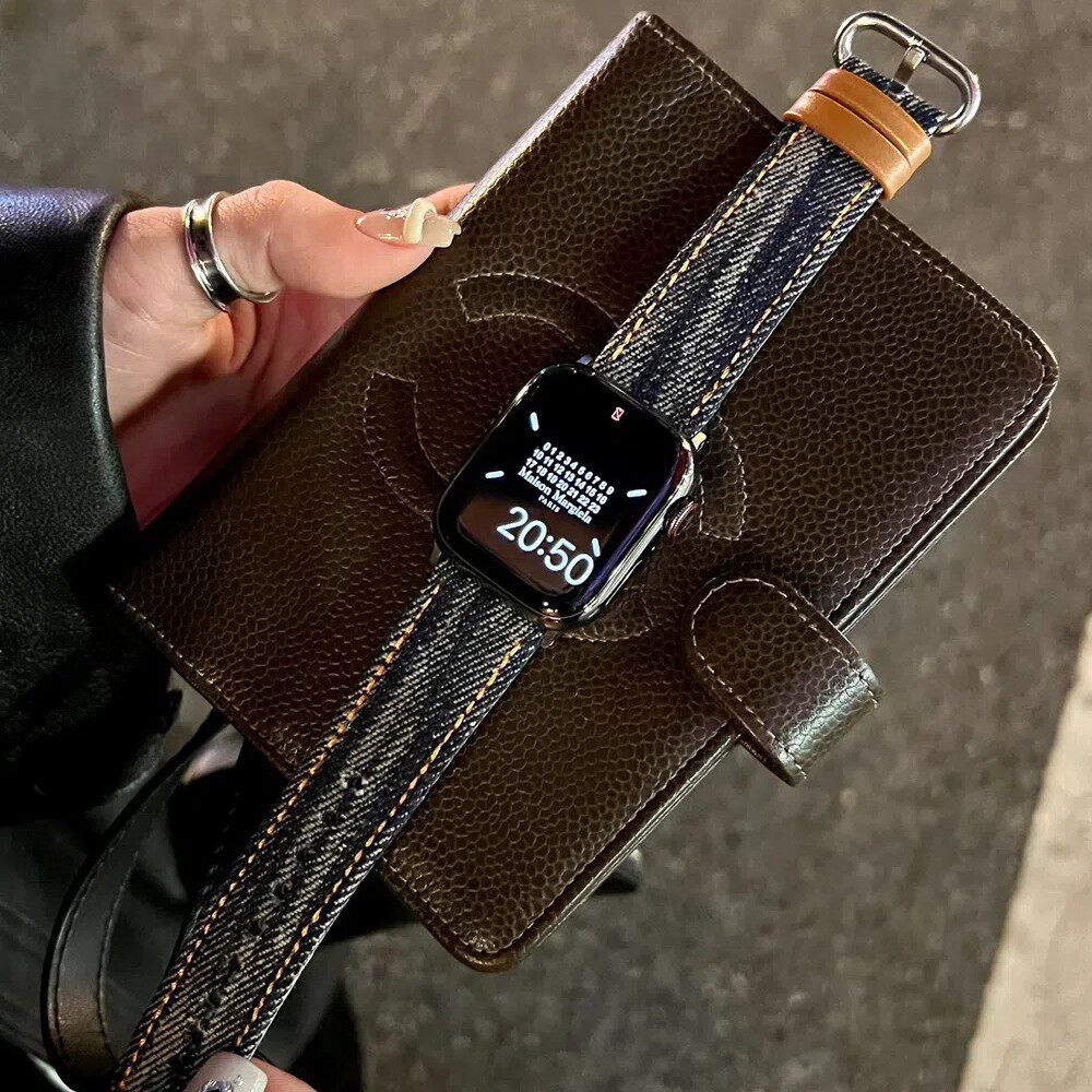 苹果手表表带男款复古牛仔冬天适用applewatchsS11S10S98ultras32