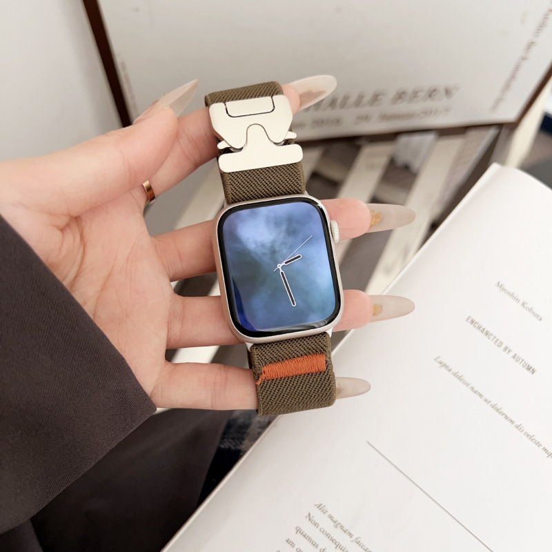 苹果腕表表带秋冬军绿色尼龙编织表带降落伞扣applewatch适用S11