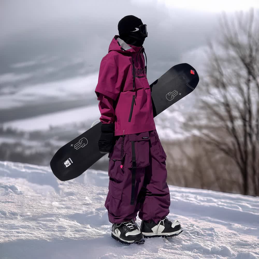 冬季重工防水滑雪服套装男美式抽绳解构运动卫衣登山雪地裤两件套