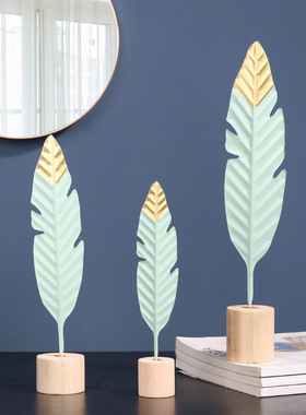 欧式轻奢铁艺羽毛金属小摆件