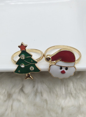 戒指欧美风饰品圣诞老人滴釉戒指