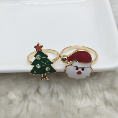 戒指欧美风饰品圣诞老人滴釉戒指