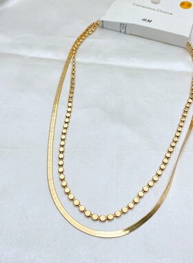 高级感黄铜材质双层hm百搭项链女
