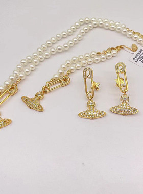 黄铜女网红土星项链手链耳钉套装