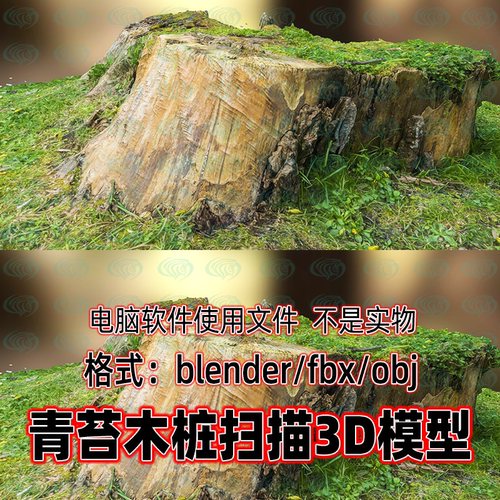 blender青苔木桩树桩草地扫描3d模型fbx素材8K贴图maya c4d 3damx