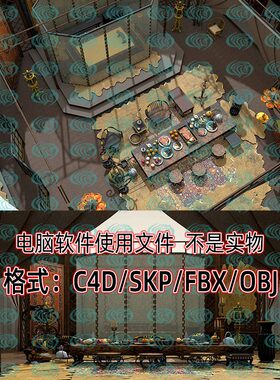maya unity 3dmax中式古代军队主帅营帐宴席酒肉水果3d模型SU C4D