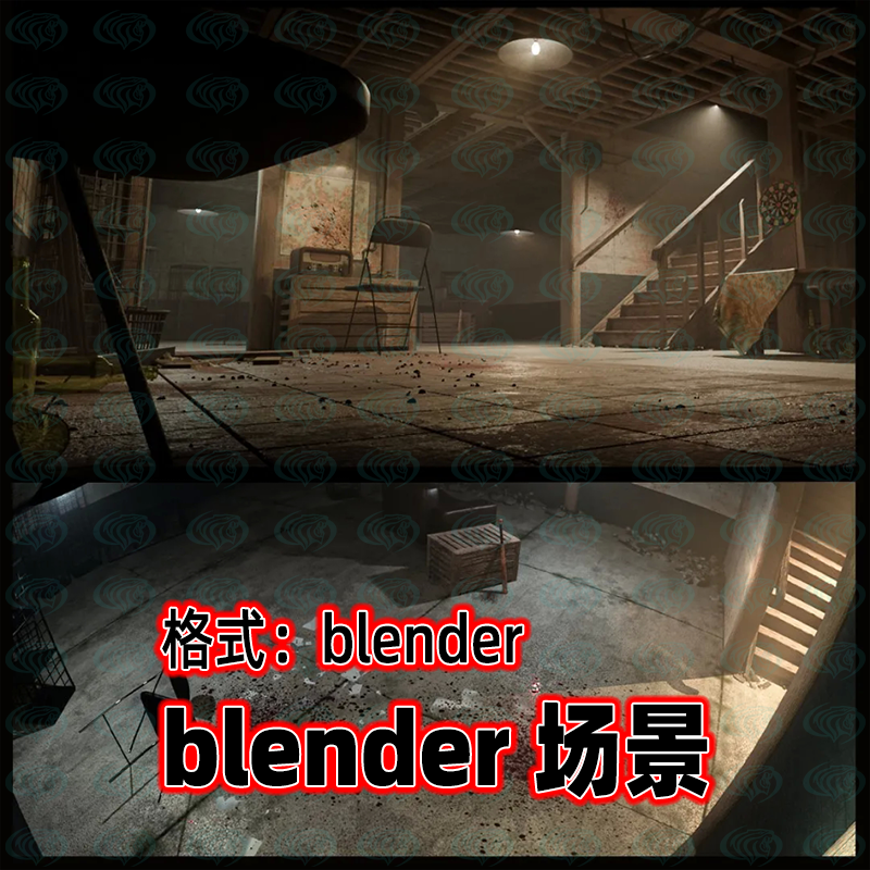 blender地下室场景废弃的房屋泥土桌椅地下仓库模型灯光渲染工程