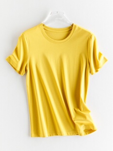 T恤女春天家H 8M17 法国含真丝凉感圆领^V领短袖 D万搭实穿闭眼入