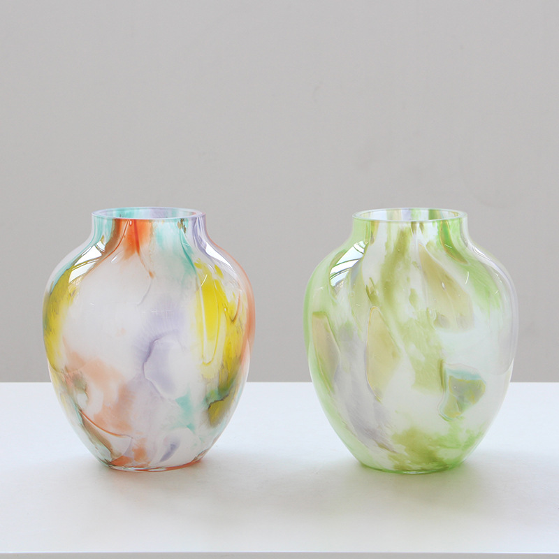 北欧絮状星空渐变彩色磁粉花瓶中古风鲜花餐桌台面客厅花瓶