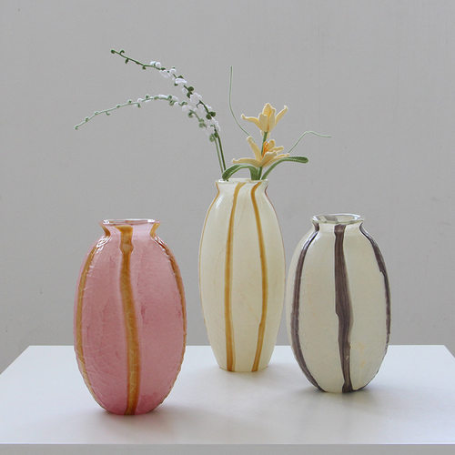 轻奢水培条纹玻璃花瓶美式样板间现代创意装饰品客厅插花摆件