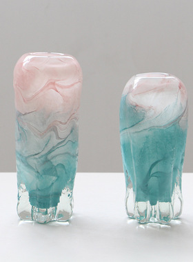 Soft复古水墨纹玻璃花瓶水培家居装饰品摆件客厅餐厅电视柜软装